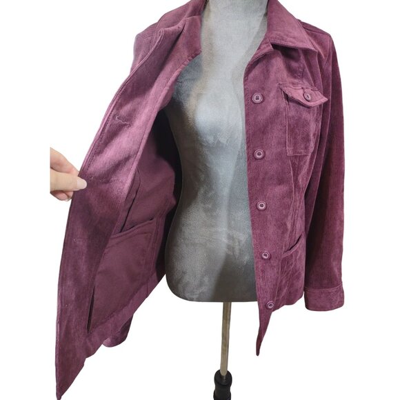 Croft & Barrow Plum Corduroy Jacket Button Front Collared Pockets Stretch Medium - Picture 2 of 9